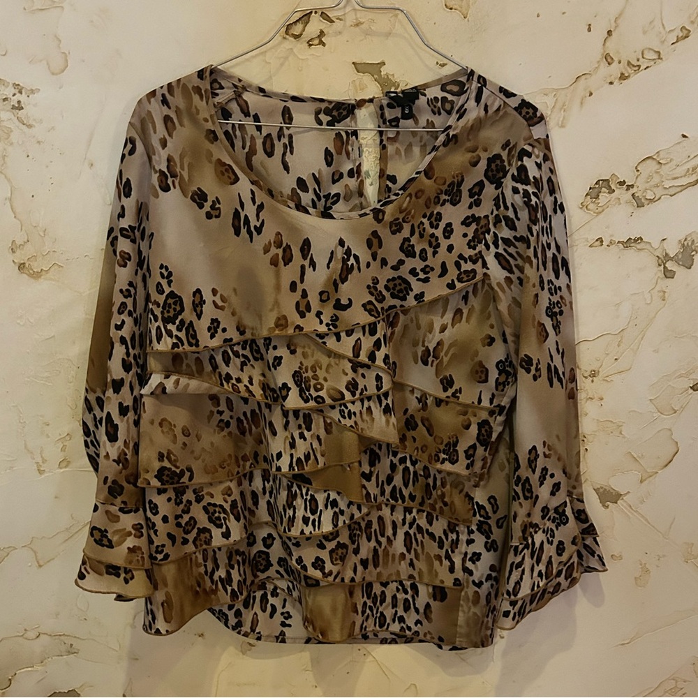 Milano Leopard Ruffle Blouse Medium Flowy Lightweight